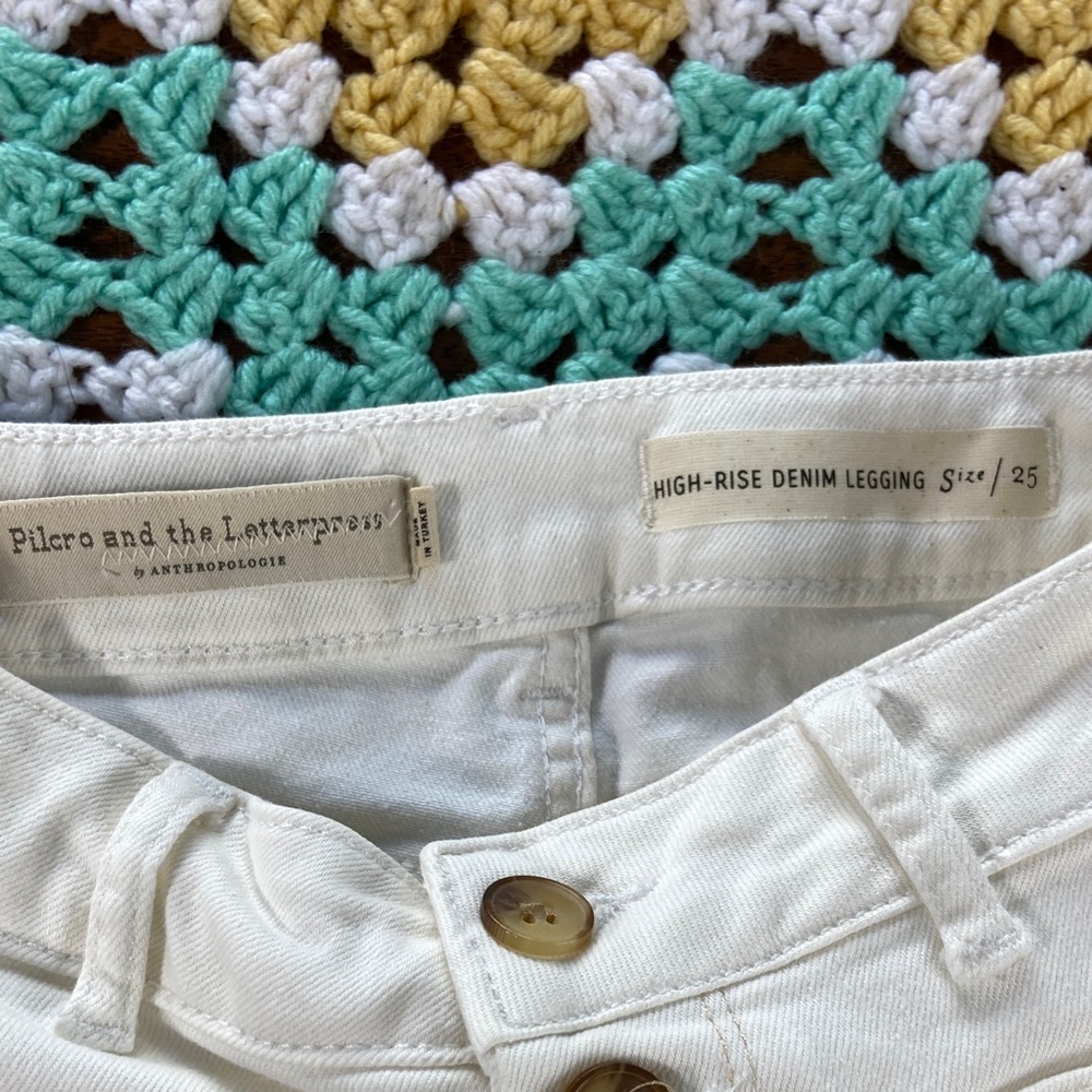 Pilcro and the Letterpress High Rise Denim Legging White Stretch Skinny Jeans 25 - Picture 3 of 10